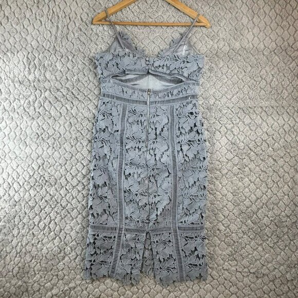 Bardot Botanical Lace Overlay knee‎ dress Size 8 100% Polyester Dusty Blue - Picture 10 of 13